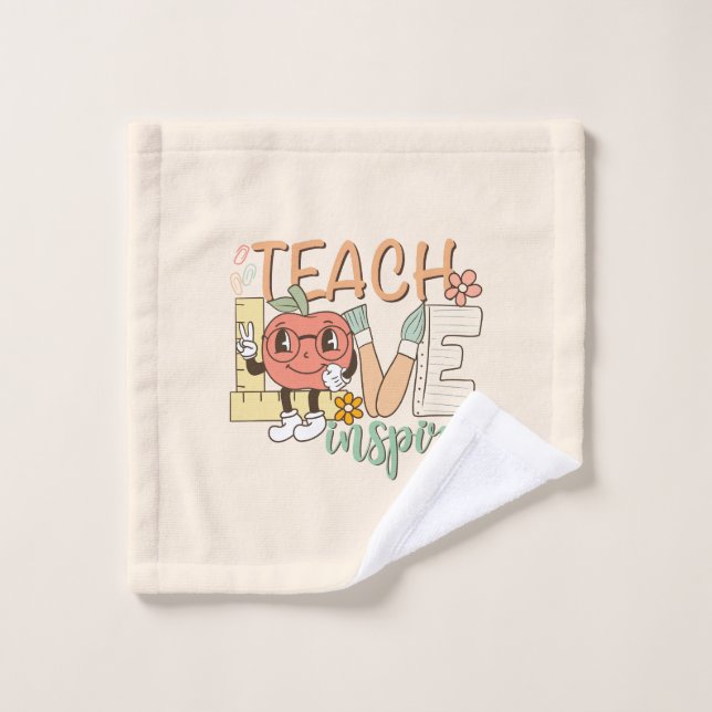 Teach Love Inspire – Cute School Supplies Bath Towel Set (Wash Cloth)