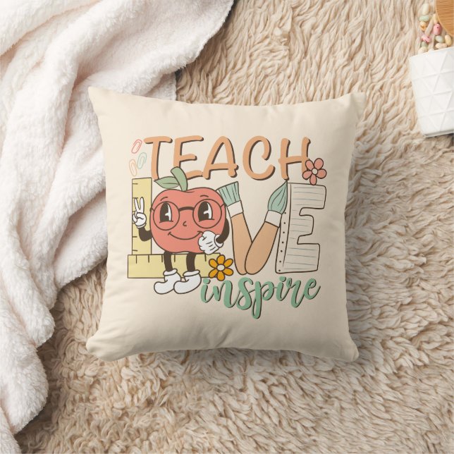 Teach Love Inspire – Cute School Supplies Throw Pillow (Blanket)