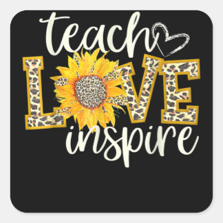 Teach Love Inspire Cute Sunflower Leopard Square Sticker