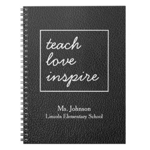 Teach Love Inspire   Faux Black Leather Teacher Notebook