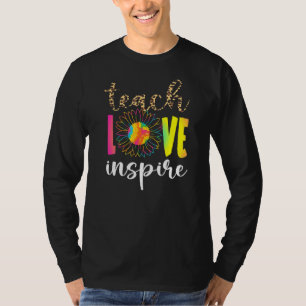 Teach Love Inspire Leopard Tie Dye Sunflower Schoo T-Shirt