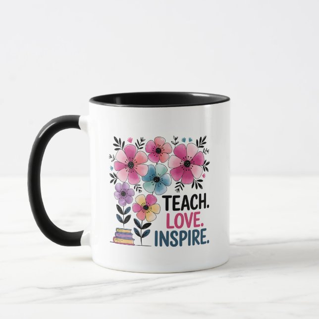Teach Love Inspire Mug | Floral Teacher Coffee Cup (Left)