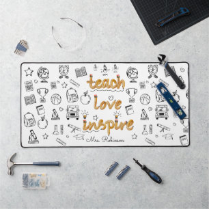 Teach Love Inspire: Personalized Modern Doodle Desk Mat