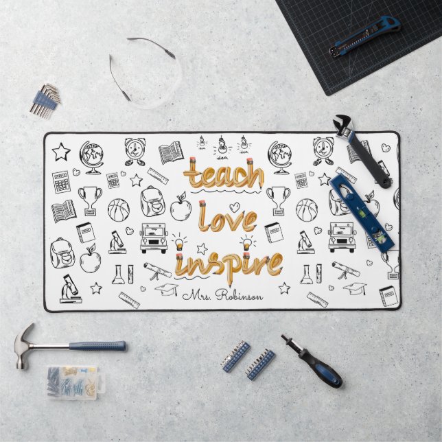 Teach Love Inspire: Personalized Modern Doodle  Desk Mat (Workstation)
