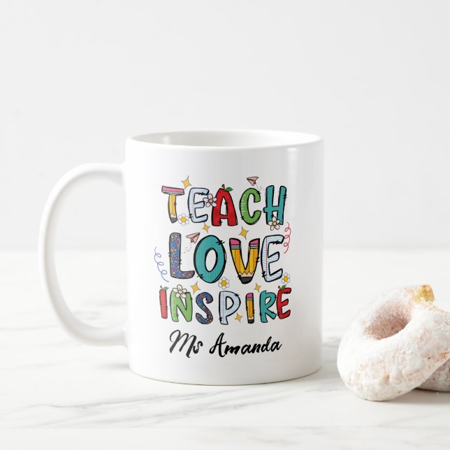 Teach Love Inspire Personalized Teacher Gift Coffee Mug (With Donut)