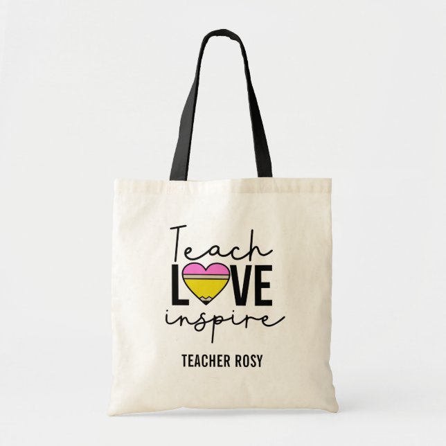 Teach Love Inspire Personalized Teacher Tote Bags (Front)