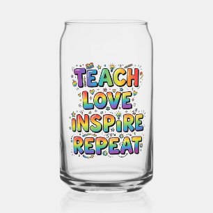 Teach Love Inspire Repeat Rainbow Teacher Can Glass