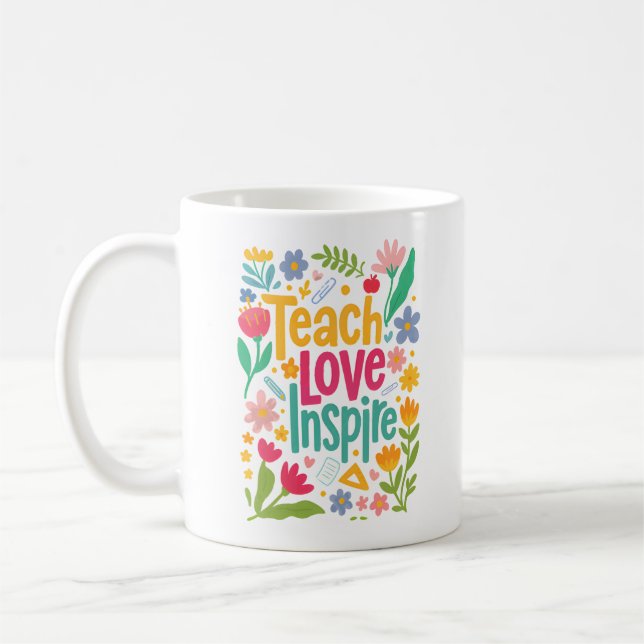 Teach Love Inspire Retro Text Design Coffee Mug (Left)