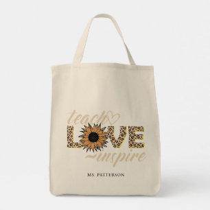 Teach Love Inspire Teacher Sunflower Modern Name Tote Bag