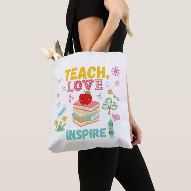 Teach, Love, Inspire Tote Bag Perfect for Teachers (Close Up)