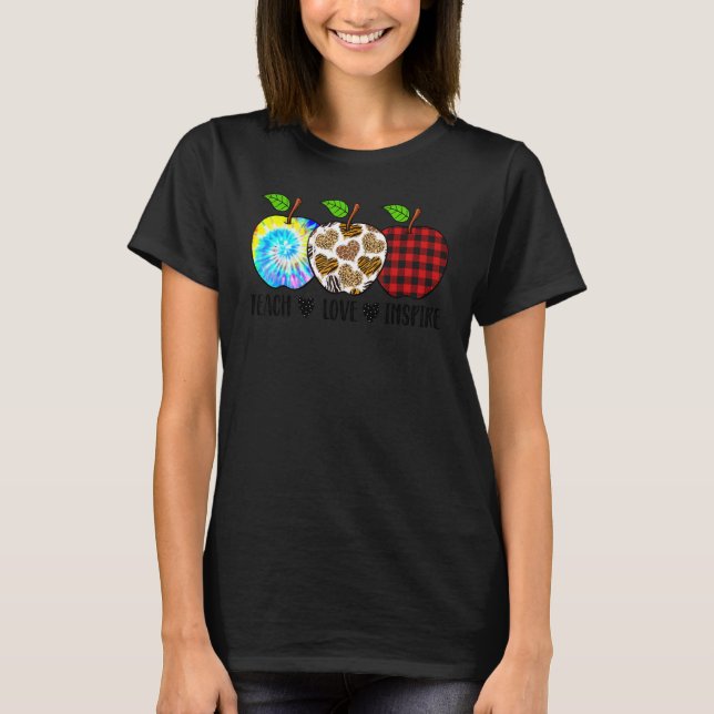 Teach Love Inspire With Leopard And Flannel Patter T-Shirt (Front)