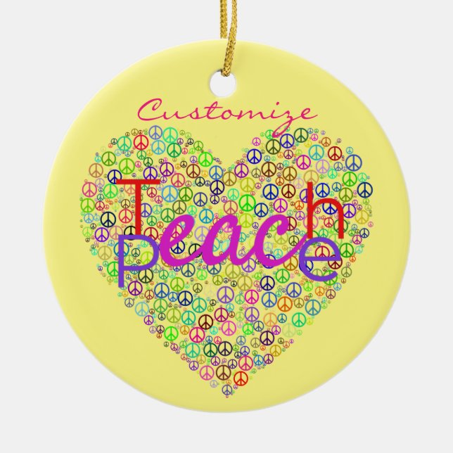 Teach Peace Heart Thunder_Cove Ceramic Ornament (Front)
