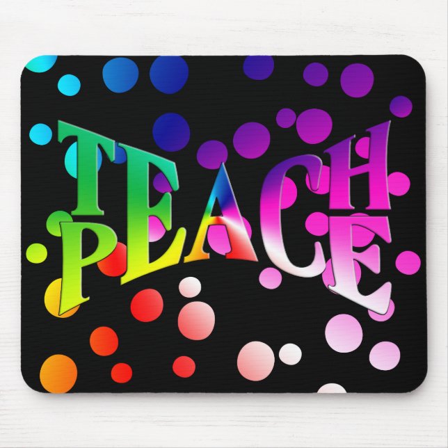 TEACH PEACE Rainbow Graphic On Polka Dots Mouse Pad (Front)