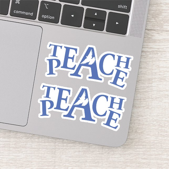 Teach peace single white dove and blue text (Detail)
