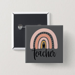 Teach Teacher Love Inspire Gift Rainbow  2 Inch Square Button