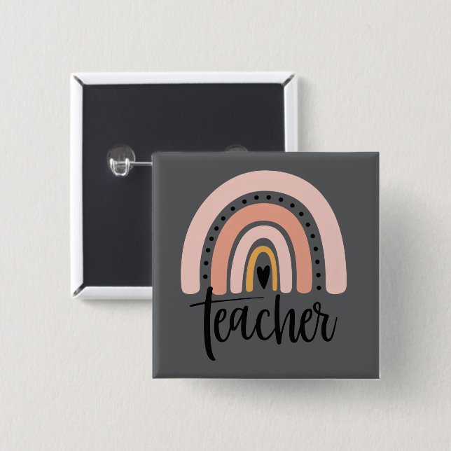 Teach Teacher Love Inspire Gift Rainbow  2 Inch Square Button (Front & Back)