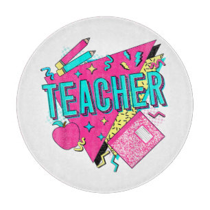 Teacher 90s Retro Colourful Teacher Back To School Cutting Board