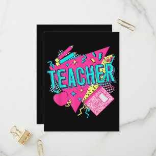 Teacher 90s Retro Colourful Teacher Back To School Invitation Postcard