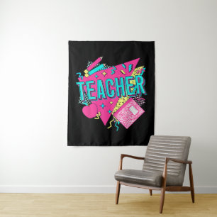Teacher 90s Retro Colourful Teacher Back To School Tapestry