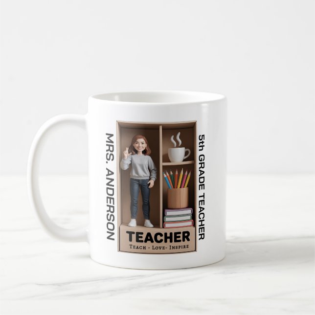 Teacher Action Figure AI Boxed Doll Style 3D Coffee Mug (Left)