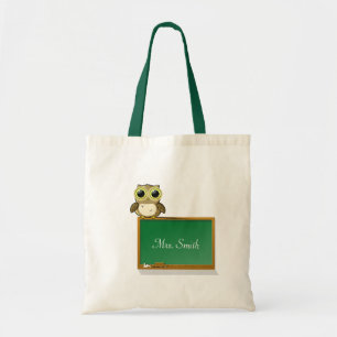 Teacher Adorable Owl on Chalkboard Personalize Tote Bag