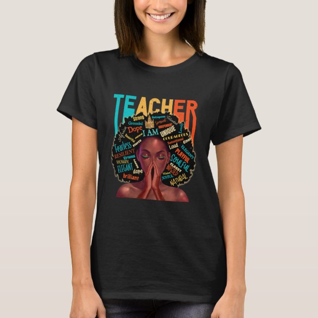 Teacher Afro Melanin Queen Pray T-Shirt (Front)