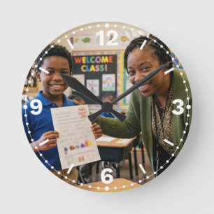 Teacher and Student Classroom School Decor Round Clock