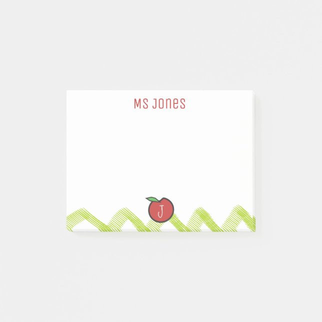 Teacher Apple Custom Name Monogram Post it® Notes (Front)