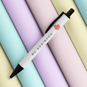 Teacher Apple   Cute Modern Graphic Fruit Class Black Ink Pen