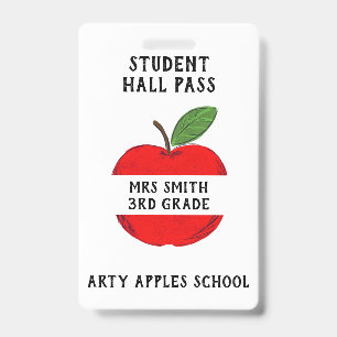 Teacher Apple Hall Pass or Bathroom pass Badge