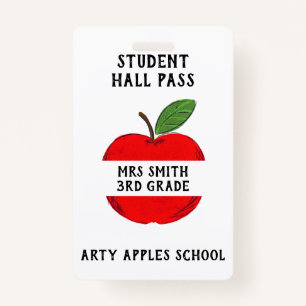 Teacher Apple Hall Pass or Bathroom pass Badge