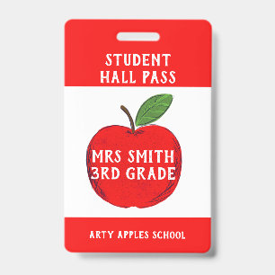 Teacher Apple Hall Pass or Bathroom pass Badge