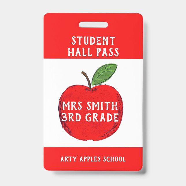 Teacher Apple Hall Pass or Bathroom pass Badge (Front)