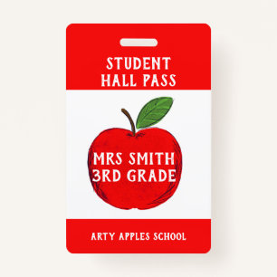 Teacher Apple Hall Pass or Bathroom pass Badge