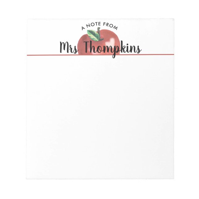 Teacher Apple Heart Red Script Nom Bloc-notes (Devant)