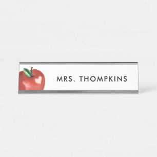 Teacher Apple Heart Red Watercolor Desk Name Plate