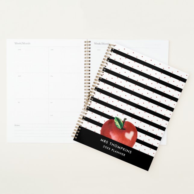 Teacher Apple Heart Stripes Dots Personnalisé (Devant avec enveloppe)