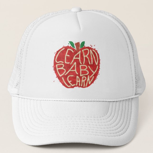 Teacher Apple Learn Baby Learn School Typography Trucker Hat (Front)