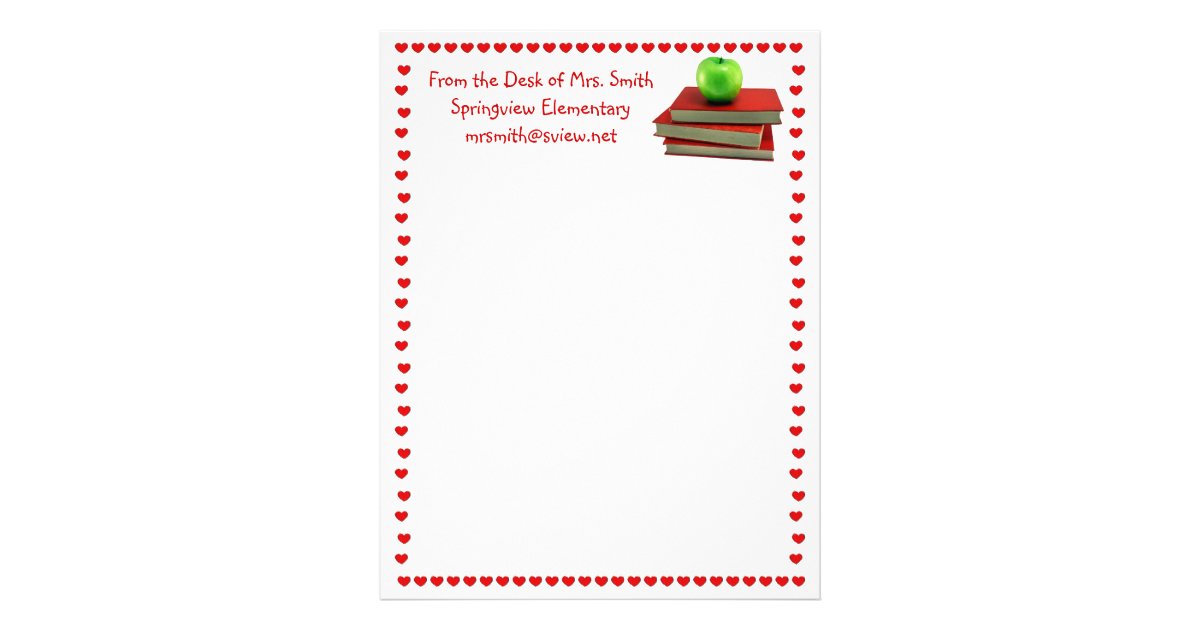 Teacher Apple On Books Letterhead Zazzle Ca