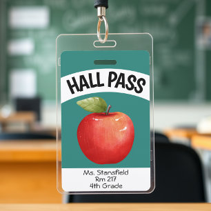 Teacher Apple Student Class Bathroom Hall Pass Badge