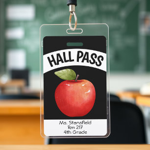 Teacher Apple Student Class Bathroom Hall Pass Badge