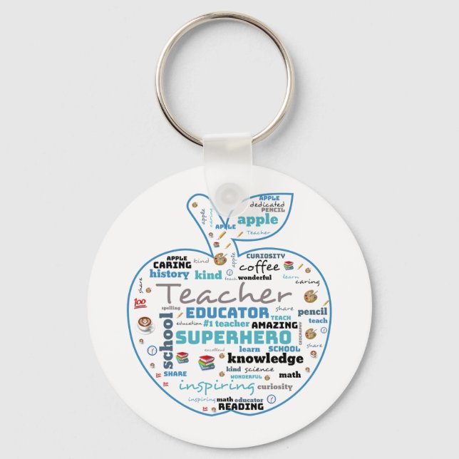 Teacher Apple Wordart Keychain (Front)