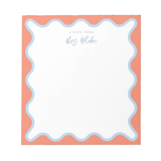 Teacher Appreciation Blue peach Wavy Notepad (Front)