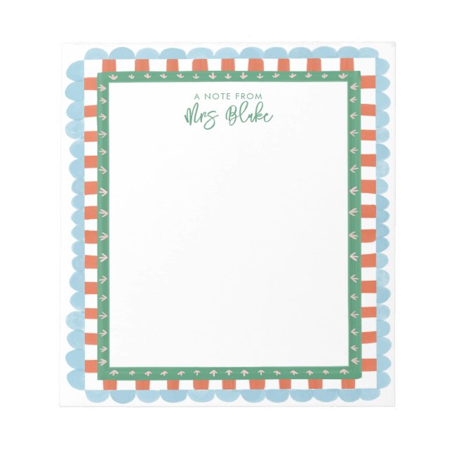Teacher Appreciation Bold Colour Border Notepad (Front)