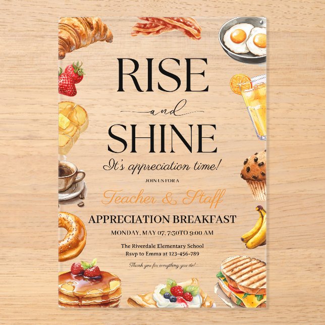 Teacher Appreciation Breakfast School Brunch Party Acrylic Invitations (Front)