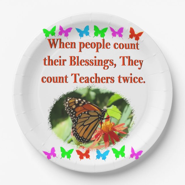 TEACHER APPRECIATION BUTTERFLY DESIGN PAPER PLATE (Front)