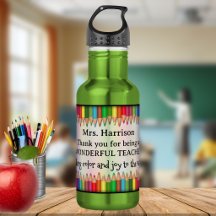 Teacher Appreciation Colourful Pencils Water Bottl