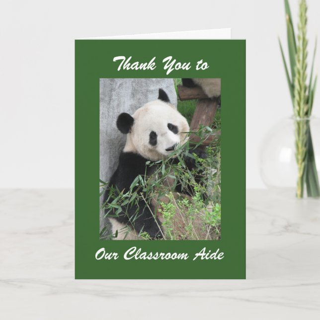 Teacher Appreciation Day Aide Greeting Panda Green Thank You Card (Front)