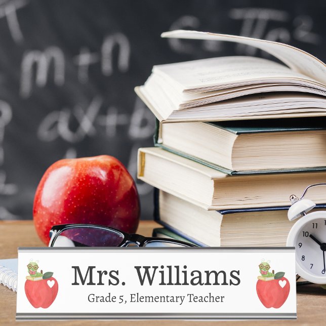 Teacher Appreciation Day, Cute Red Apple, Custom Desk Name Plate (Creator Uploaded)