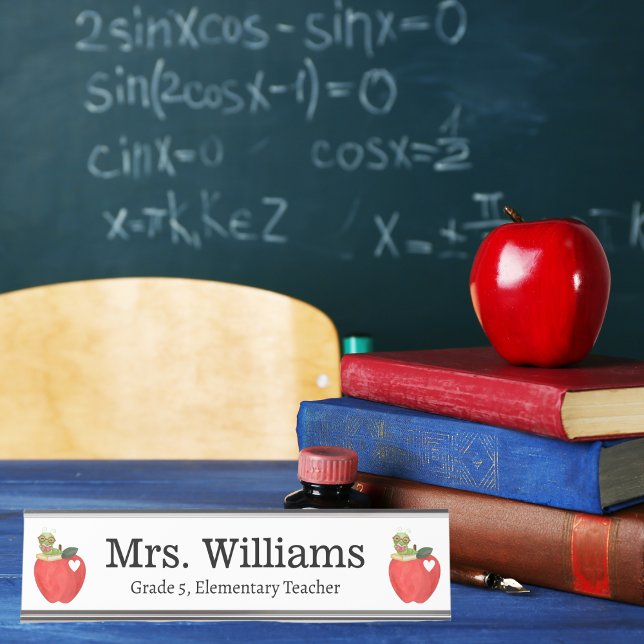 Teacher Appreciation Day, Cute Red Apple, Custom Desk Name Plate (Creator Uploaded)